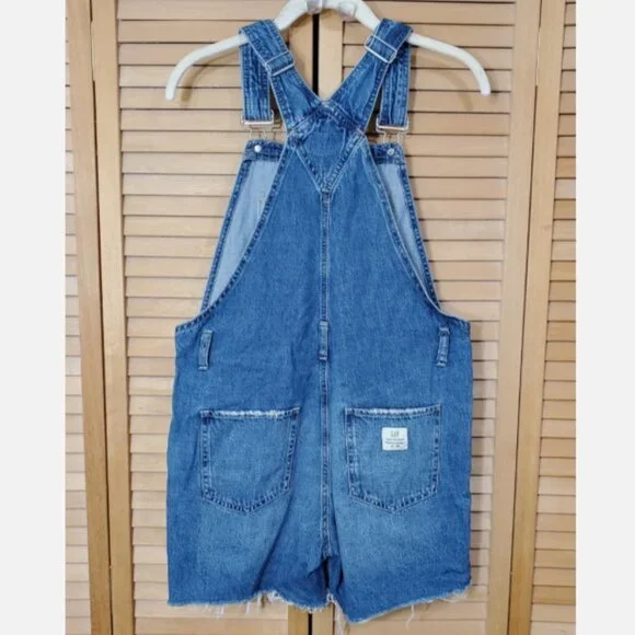 GAP Women's Distressed Raw Hem Denim Shortall Size S - Picture 4 of 8